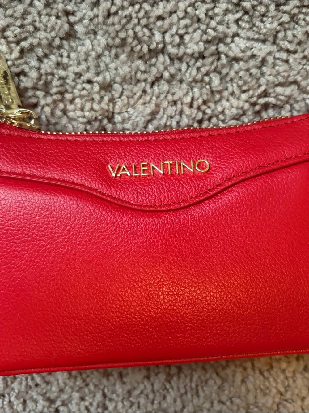 Valentino Red Leather Shoulder Bag with Gold Logo Purchased in Italy